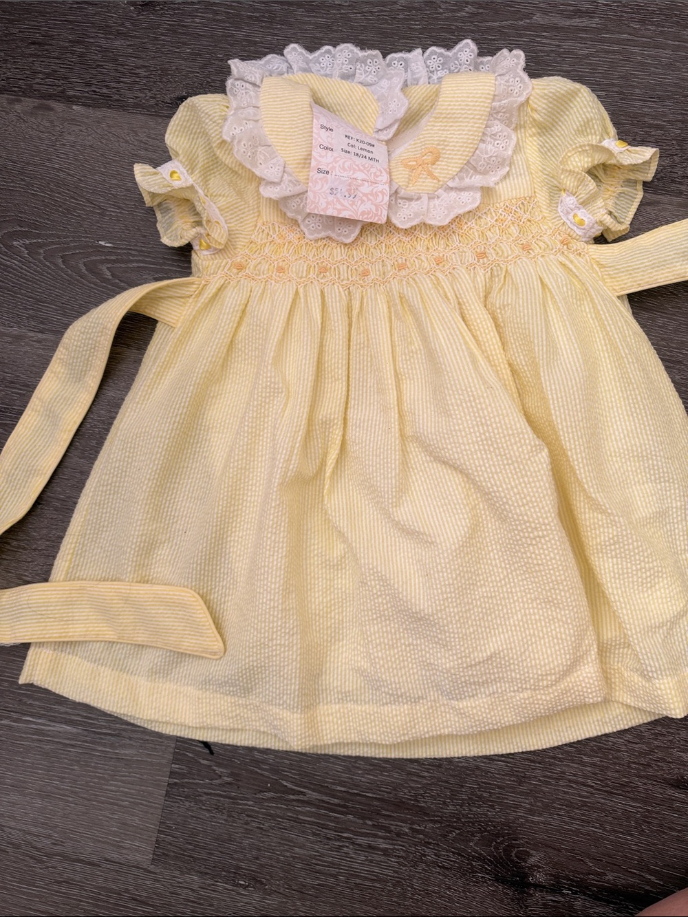 NWT Yellow Smocked Lace-Collar Kids Dress size 18-24 months